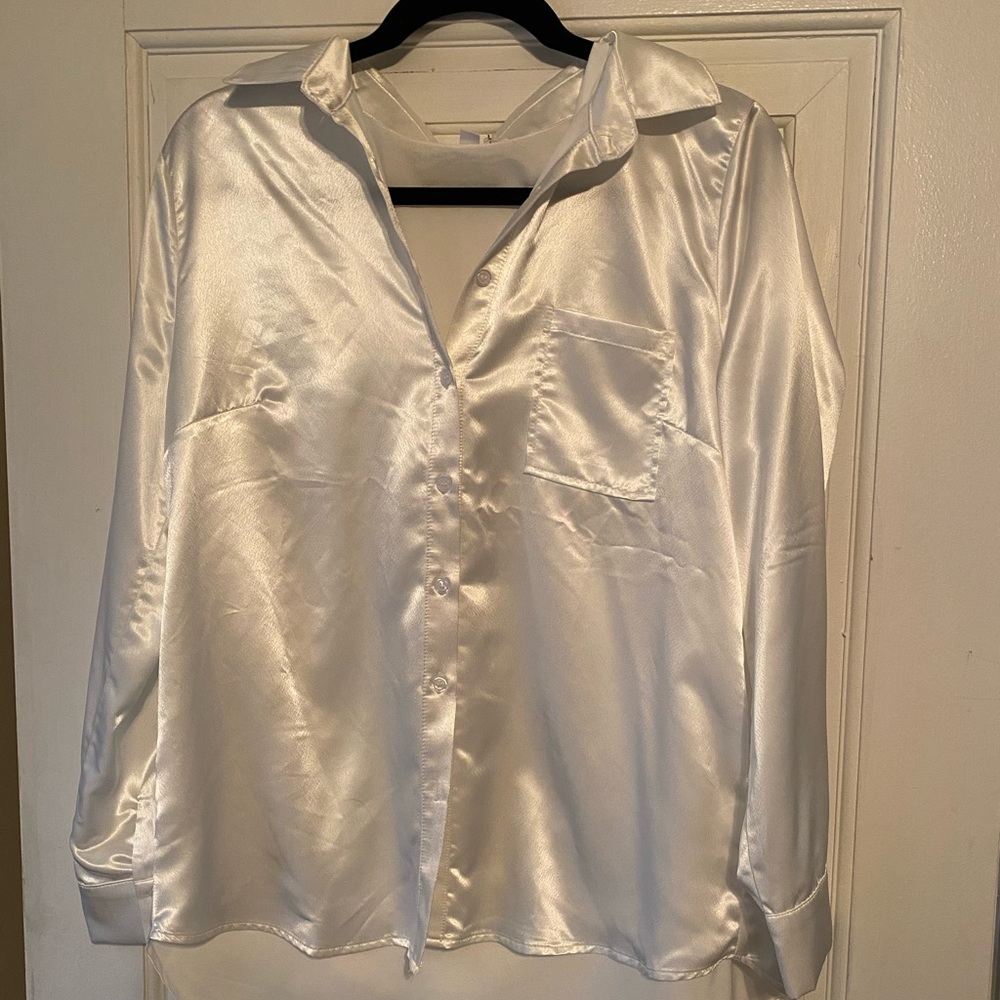 Women’s white satin button down blouse